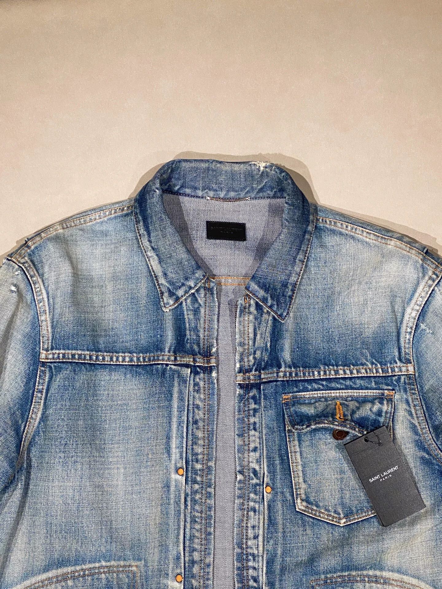 Saint Laurent Paris Saint Laurent Distressed Light Blue Denim Jacket Size US L / EU 52-54 / 3 - 1 Thumbnail