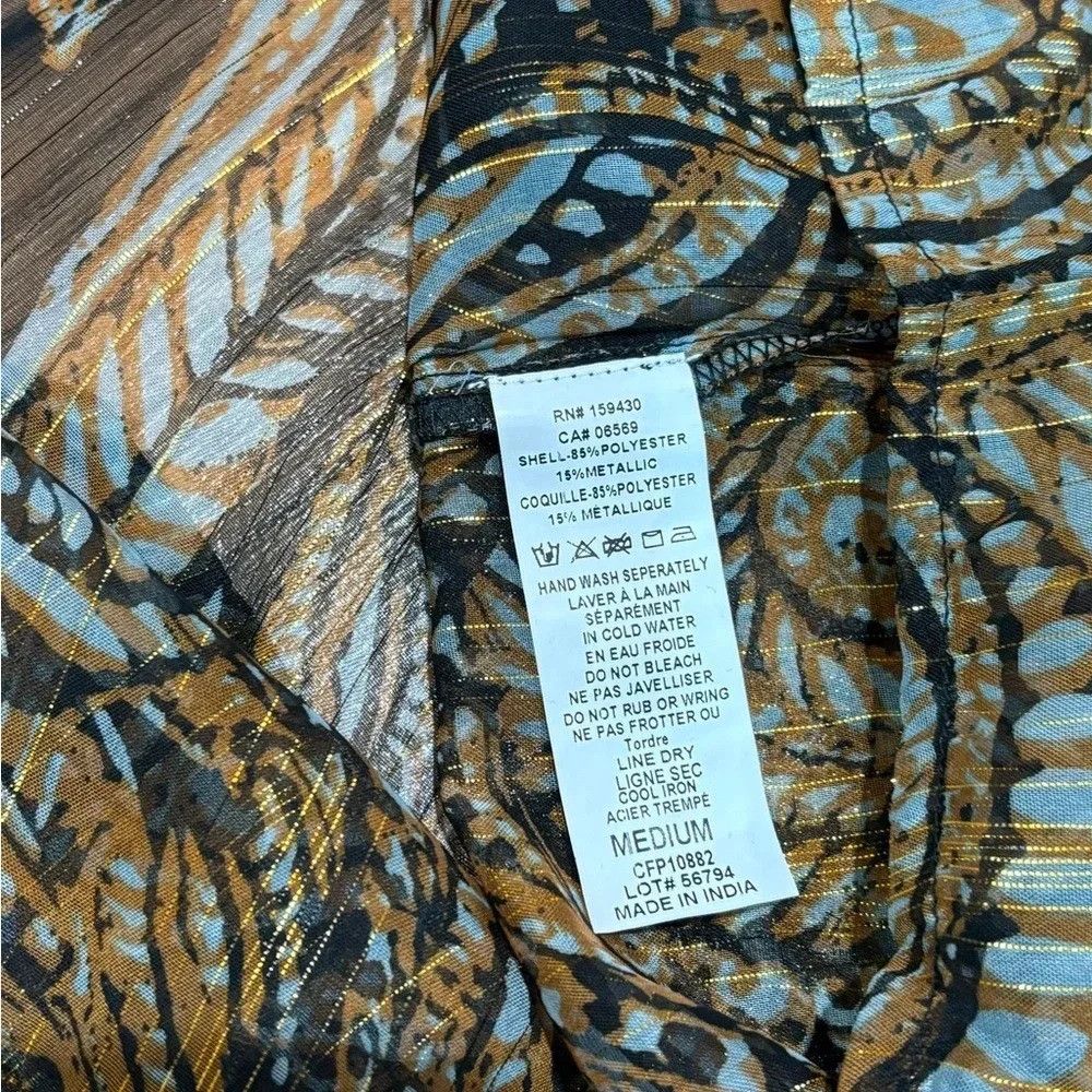 ELAN Elan Sheer Paisley Blouse with Metallic Gold NWT Size M / US 6-8 / IT 42-44 - 5 Thumbnail