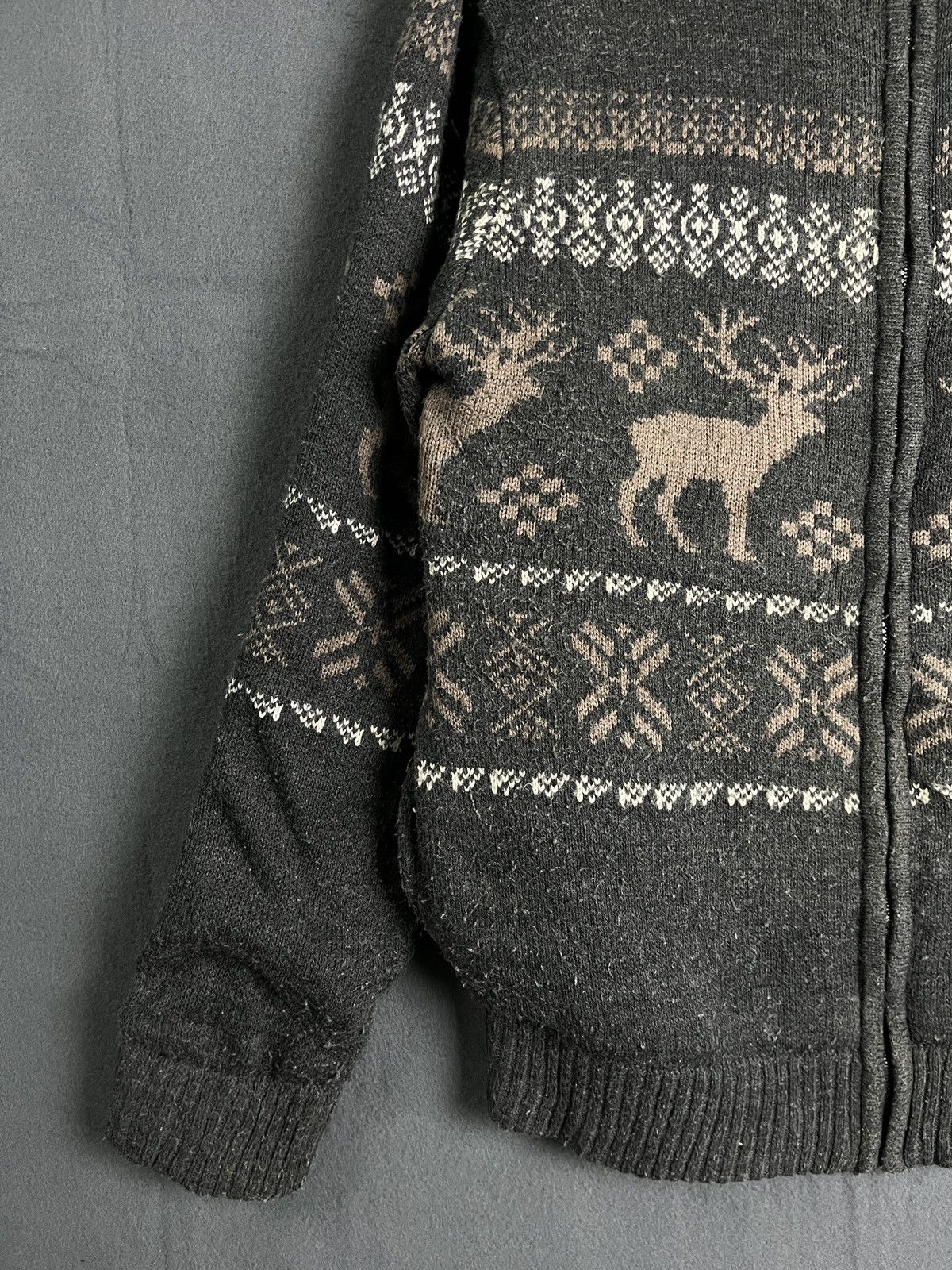 Aran Isles Knitwear × Homespun Knitwear × Vintage KNIT ZIP UP SWEATER TURTLE NECK MOOSE DESIGN Size US L / EU 52-54 / 3 - 4 Thumbnail
