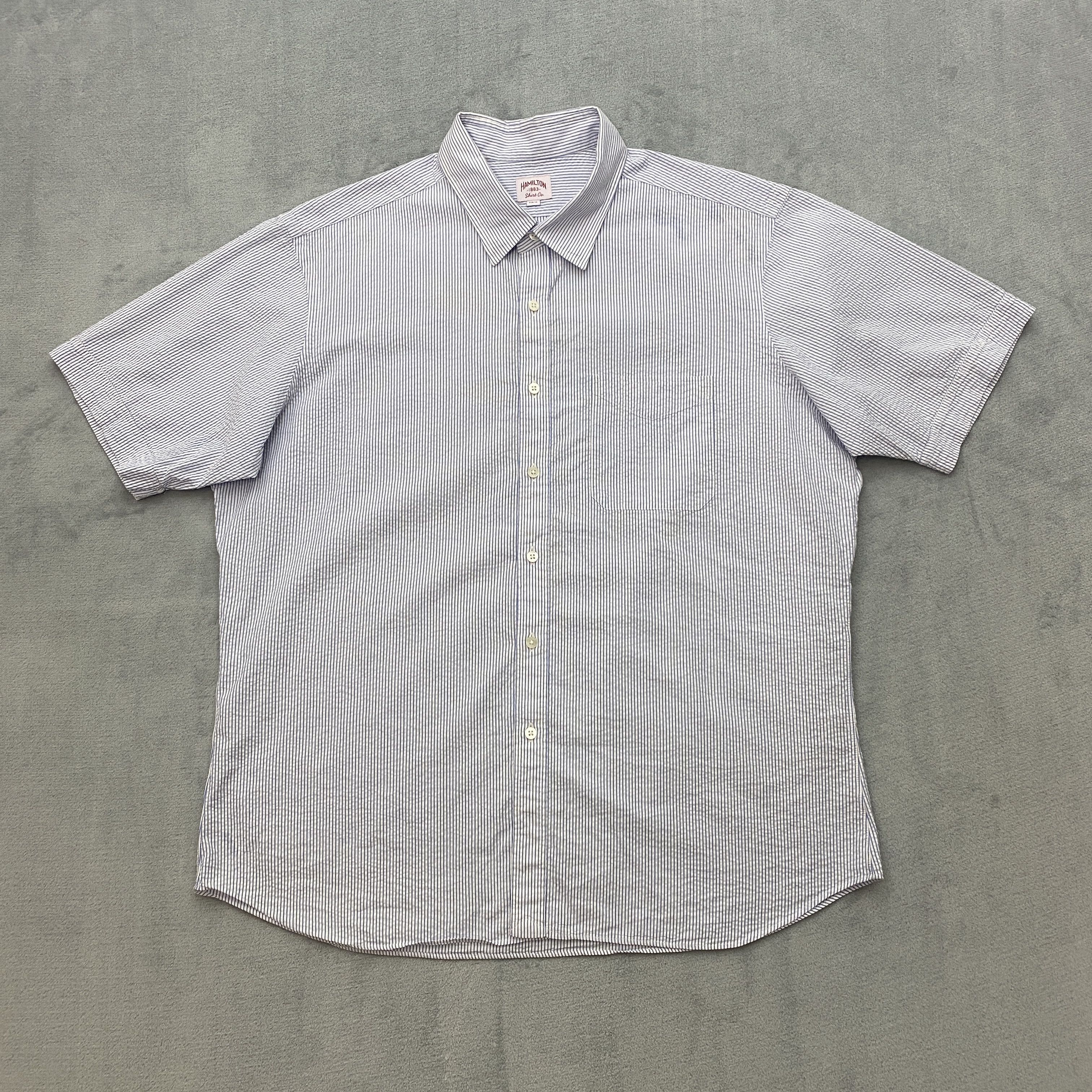 Hamilton Shirts SEERSUCKER Shirt Men XL Blue Striped Puckered Short Sleeve Size US XL / EU 56 / 4 - 1 Thumbnail