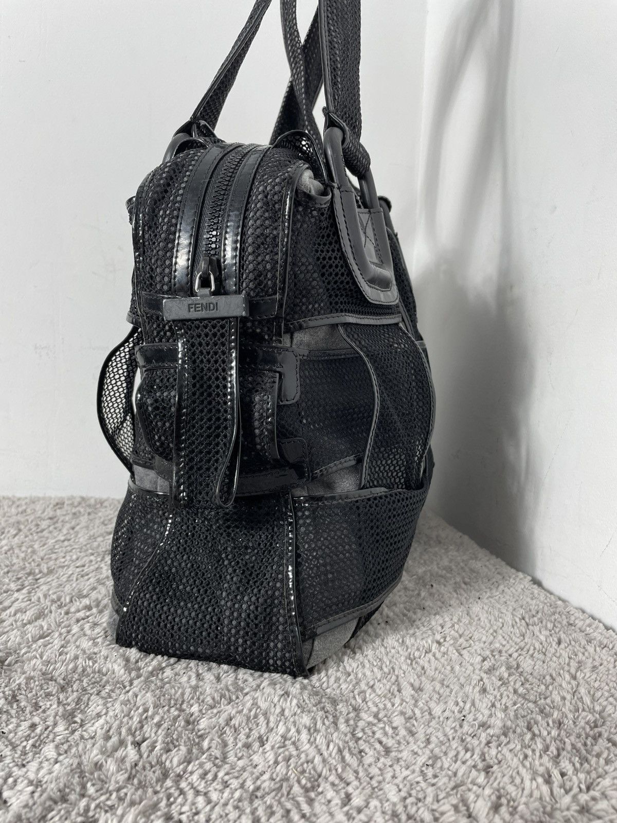 Fendi FENDI Black Mesh/Patent Leather Woven Crossword Grande Bag Size ONE SIZE - 5 Thumbnail