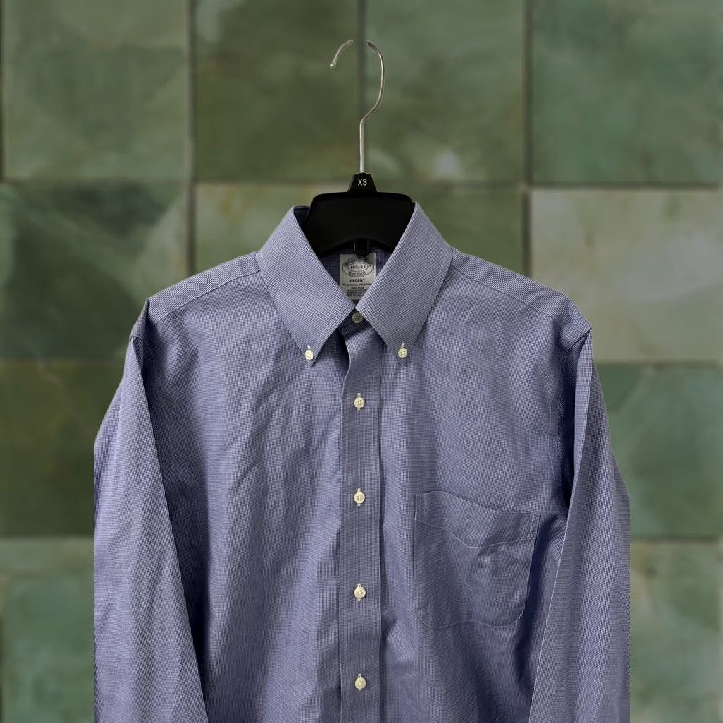 Brooks Brothers VINTAGE Brooks Brothers Original Polo Shirt Mens Sz 14.5 Blue Houndstooth Regent Supima Dress Shirt Long Sleeve Non-Iron Button-Down Collar Mens Size US M / EU 48-50 / 2 - 1 Thumbnail