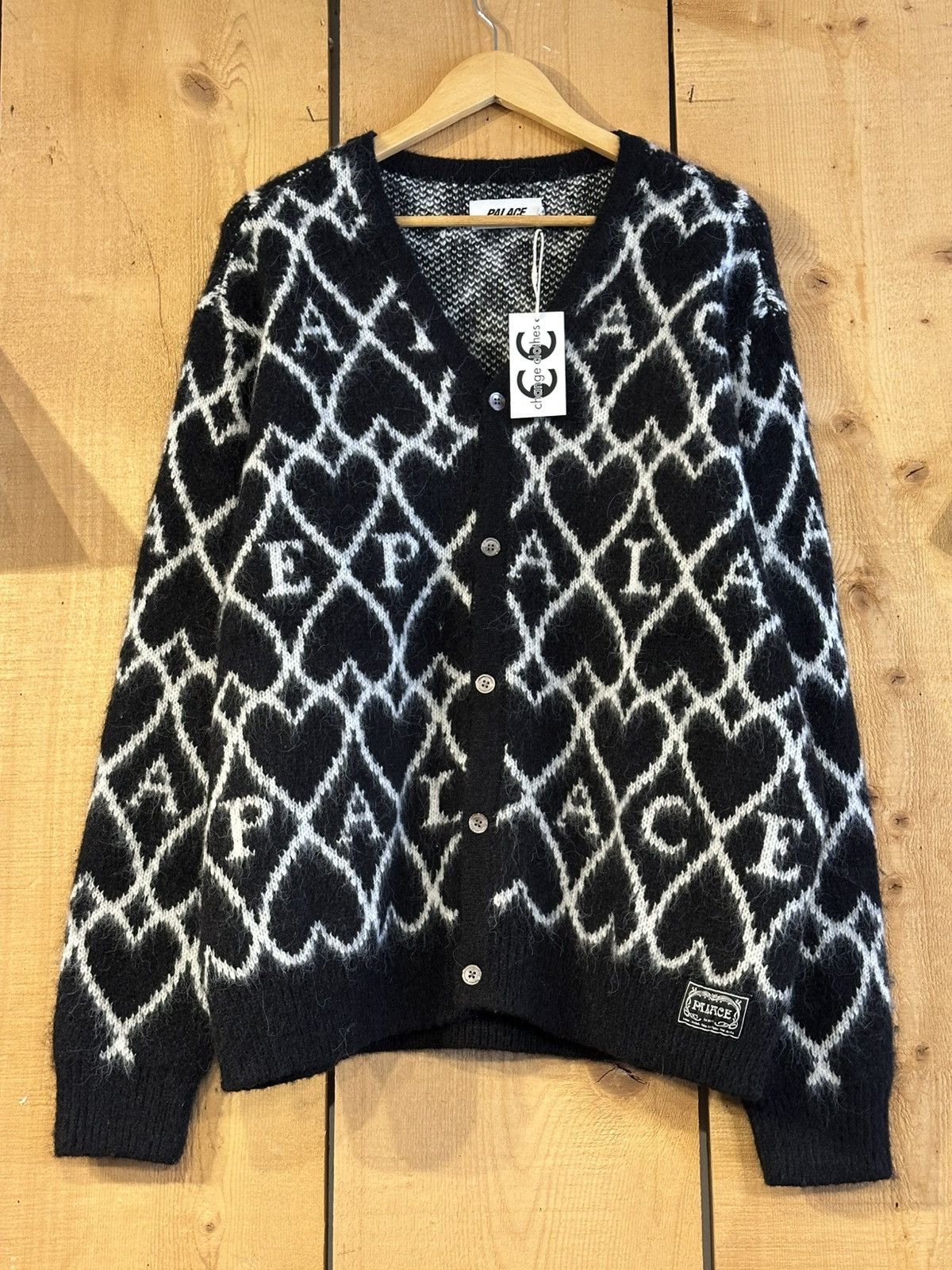 Palace 2025 palace hairy hearts knit cardigan black grunge cobain Size US XL / EU 56 / 4 - 1 Thumbnail
