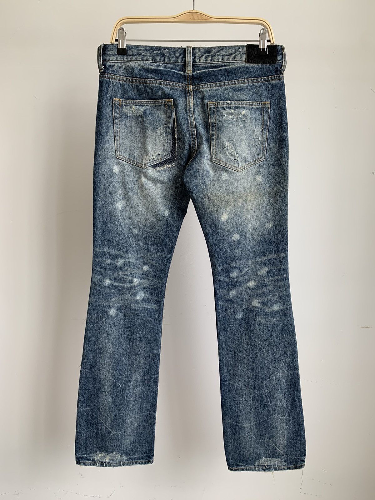 Japanese Brand Jackrose Crash Denim Flared Boot Cut Jeans Size US 31 - 4 Thumbnail