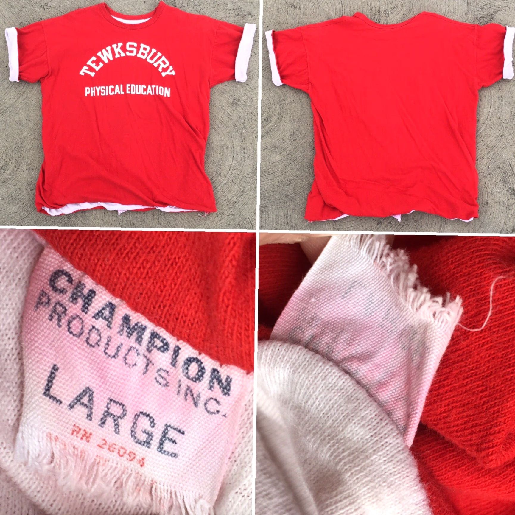 Champion VINTAGE Champion Tewksbury Physical Education T Shirt 1960s Red L Mens Short Sleeve Graphic Tee Reversible Size US L / EU 52-54 / 3 - 4 Thumbnail