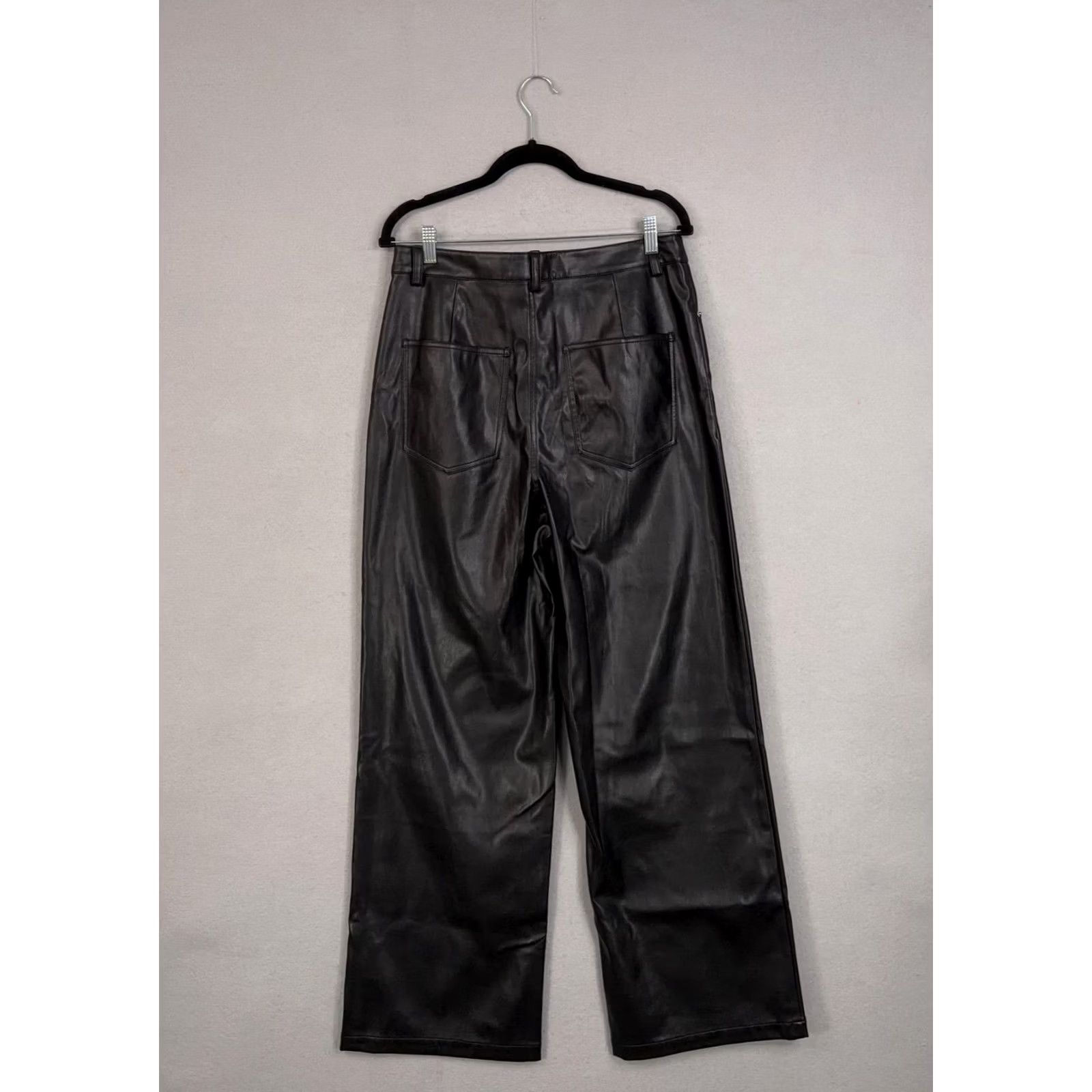 Vintage WeWoreWhat Dress Womens 31 Black Pants Faux Leather Wide Leg Baggy High Rise Dressy Size 24" / US 00 / IT 34 - 4 Thumbnail