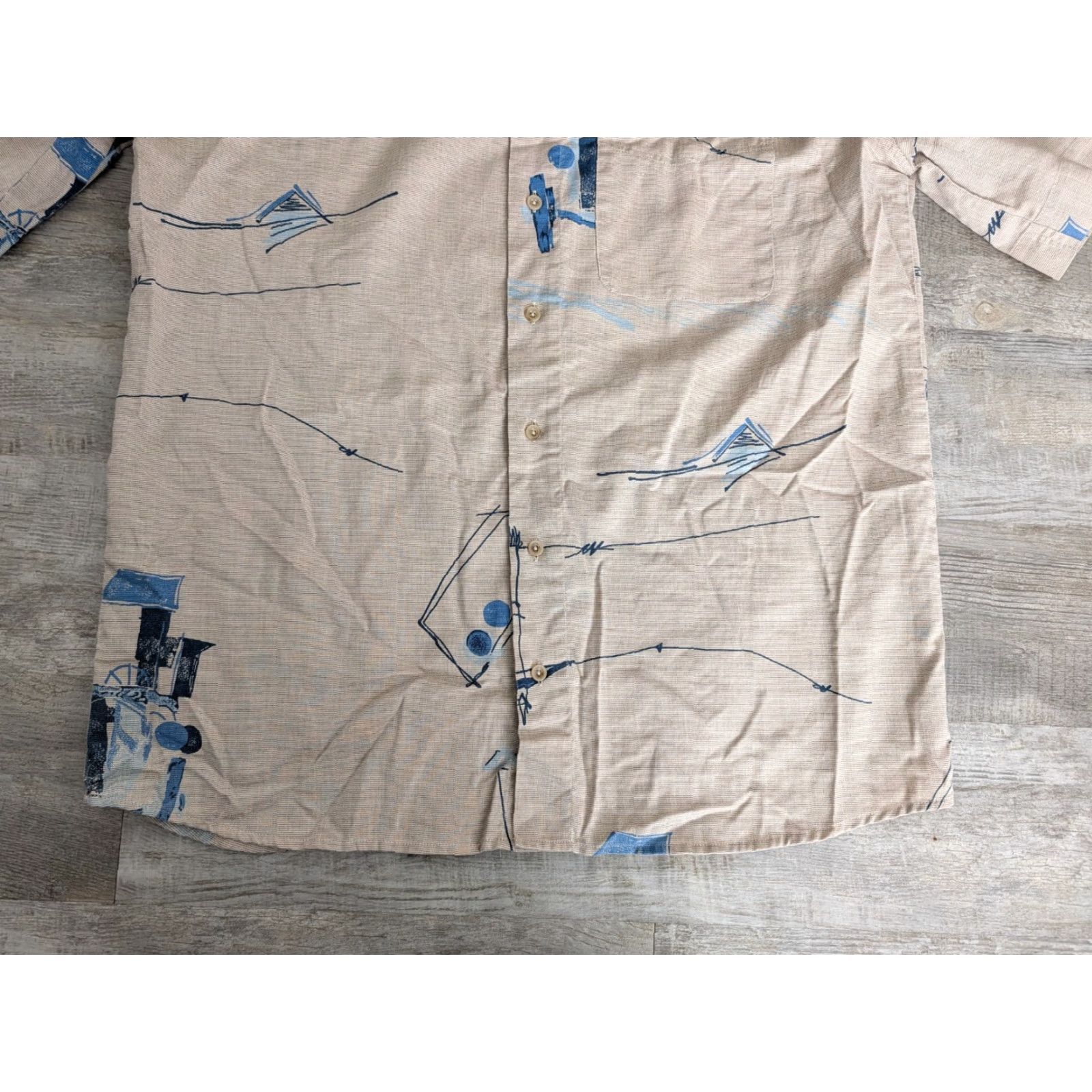 Vintage VINTAGE Jupiter Camp Shirt Mens Linen Blend Short Sleeve Button-Up Beige 90s Abstract L Mens Size US L / EU 52-54 / 3 - 5 Thumbnail