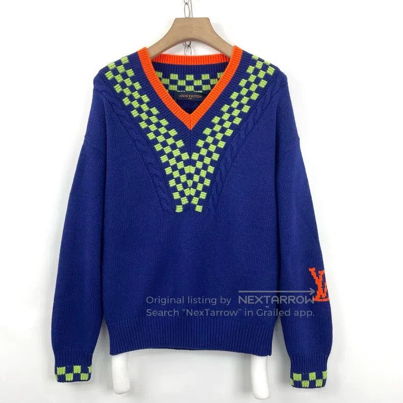 Louis Vuitton Louis Vuitton Blue checkerboard arm logo jacquard knit swe Size US XS / EU 42 / 0 - 1 Thumbnail