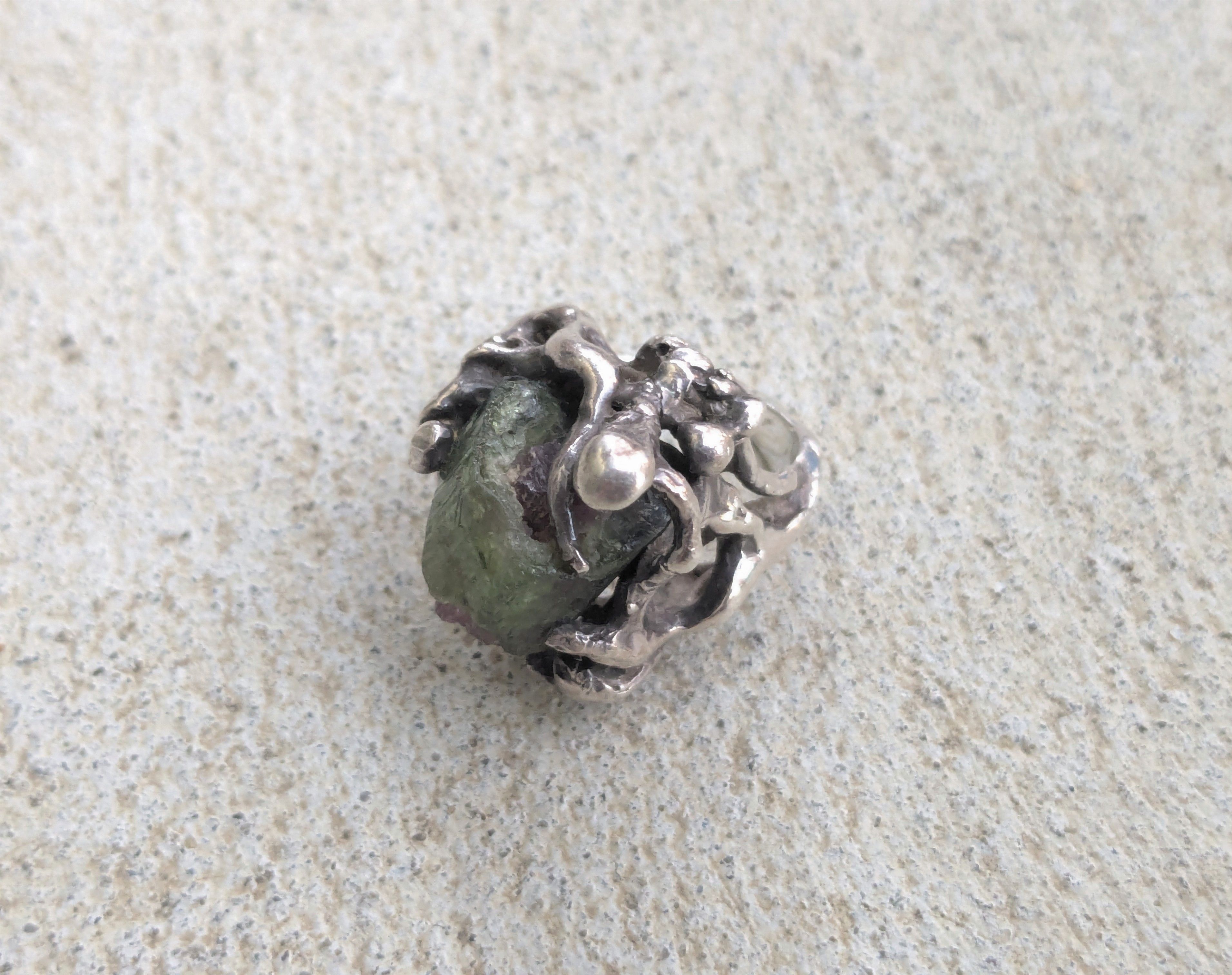 Vintage Vintage Sterling Silver Ring Watermelon Tourmaline Brutalist Size ONE SIZE - 5 Thumbnail