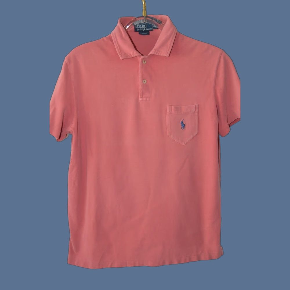 Polo Ralph Lauren VINTAGE Polo Ralph Lauren Polo Shirt Mens L Custom Fit Pink Pocket Cotton 100% Short Sleeve Button Embroidered Polo Pony Vintage Classic Preppy Mens Size US L / EU 52-54 / 3 - 1 Thumbnail
