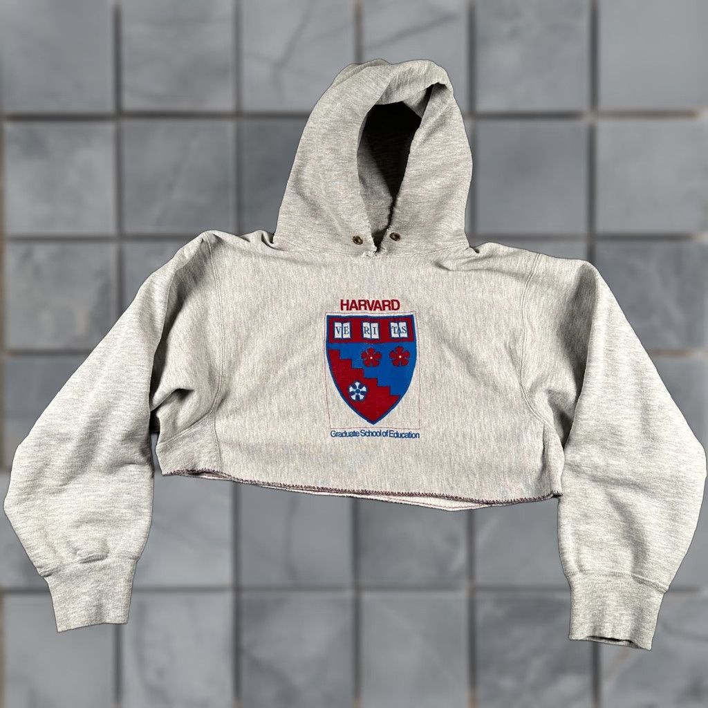 Champion VINTAGE Harvard Graduate School Champion Reverse Weave Hoodie Womens XL Crop 90s College University Gray Size XL / US 12-14 / IT 48-50 - 1 Thumbnail