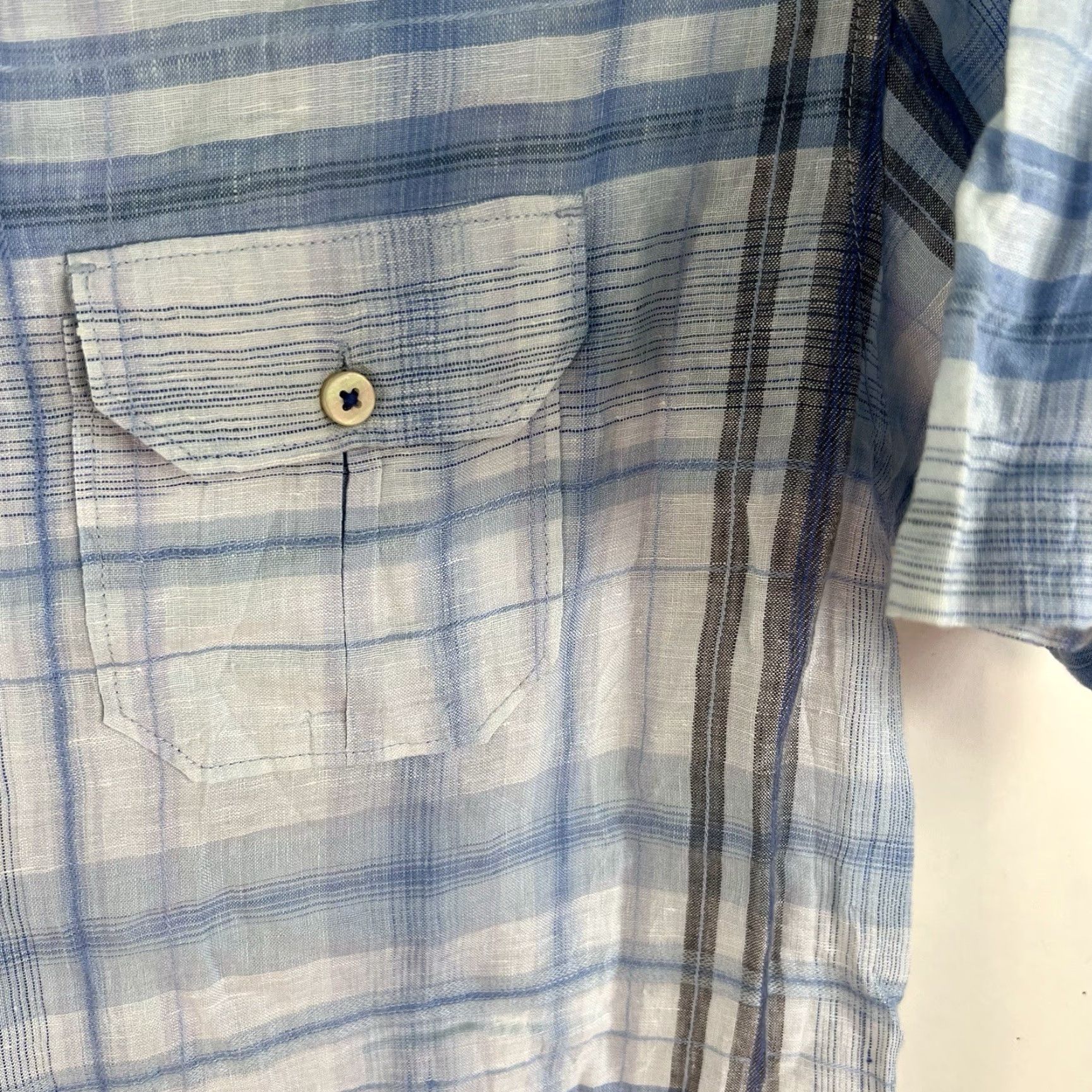 Tommy Bahama Tommy Bahama Shirt Adult M Blue Linen Plaid Button-Up Short Sleeve Beach Classic Mens Size US M / EU 48-50 / 2 - 4 Thumbnail