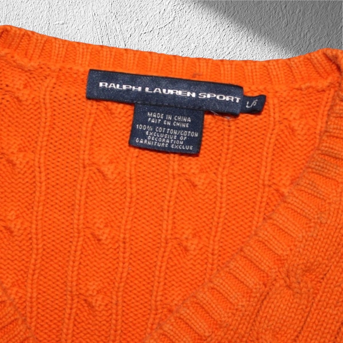 Polo Ralph Lauren Polo Ralph Lauren Sport Orange Cable Knit V-Neck Sweater Size L / US 10 / IT 46 - 3 Thumbnail