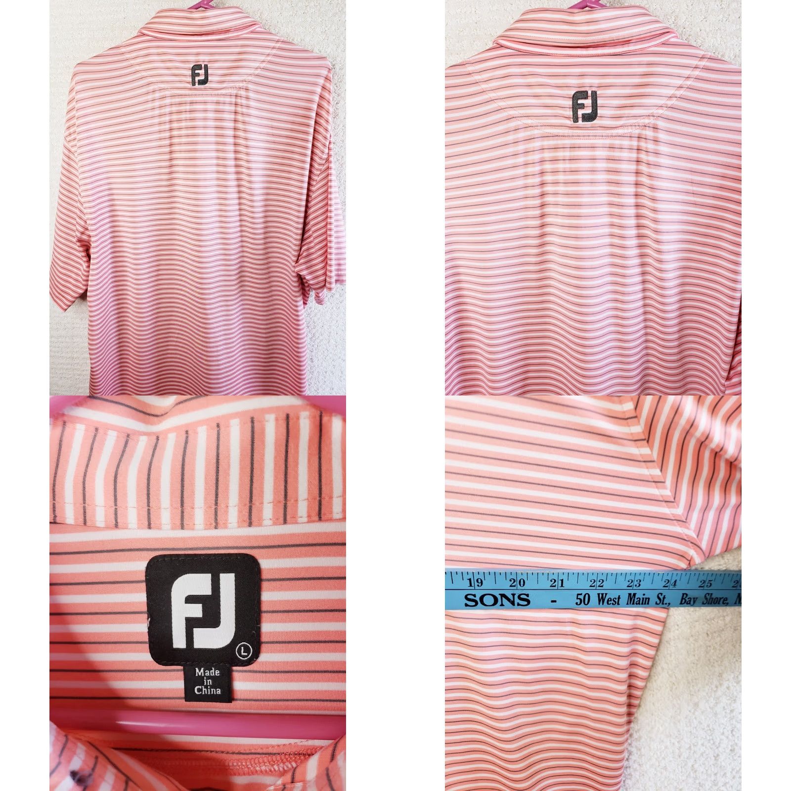 Footjoy FootJoy Mens Polo Golf Shirt Pink Stripe Short Sleeve L Regular Shirt Men Golf Pattern Floral All Over Size US L / EU 52-54 / 3 - 8 Thumbnail