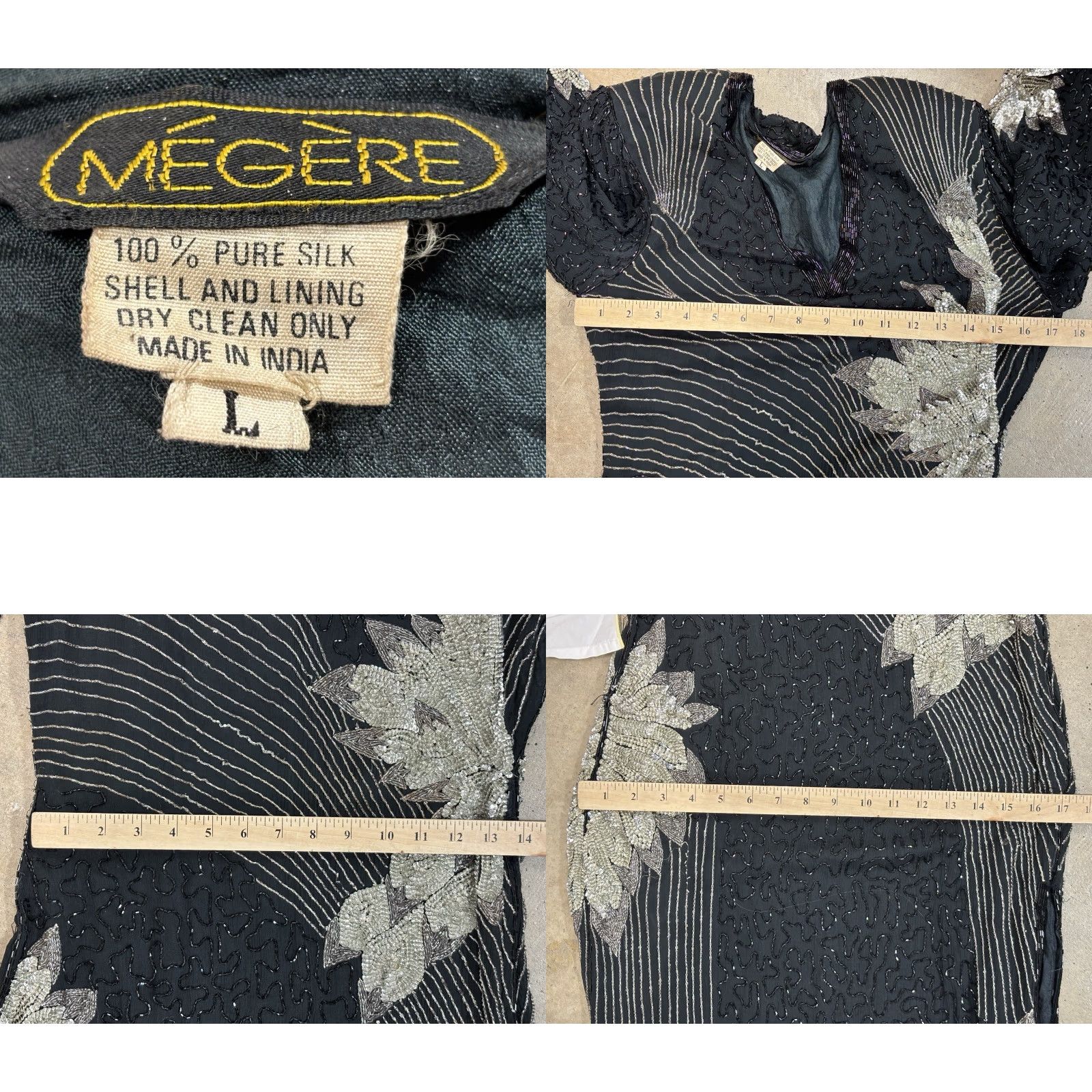 Vintage VINTAGE Mejere Beaded Midi Dress Women’s L Black Silver Elegant Formal READ 80s Silk Nightwear Eveningwear Size L / US 10 / IT 46 - 8 Thumbnail