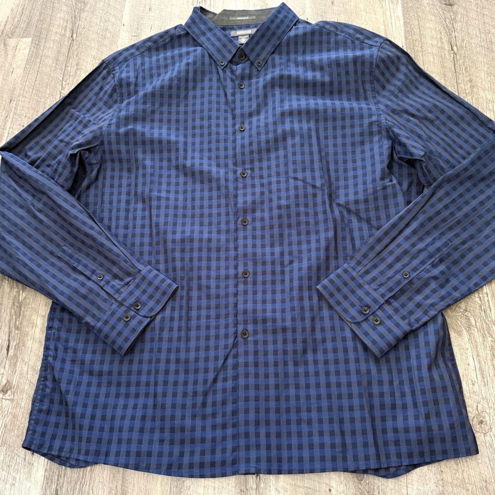 Kenneth Cole Kenneth Cole Reaction Shirt Mens 2XL Blue Check Slim Fit Button-Up Long Sleeve Size US XXL / EU 58 / 5 - 7 Thumbnail