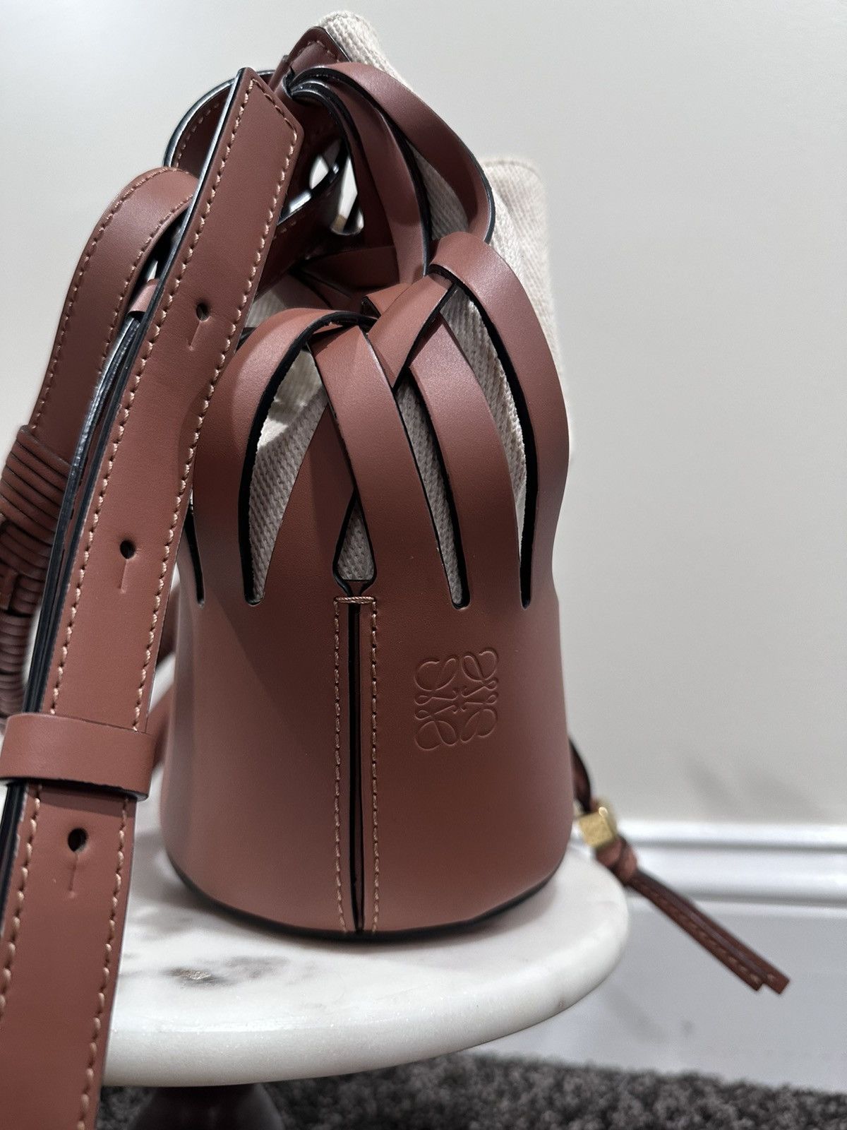 Loewe Loewe Raffia & Leather Calfskin Beehive / Bucket Beach Bag Size ONE SIZE - 4 Thumbnail