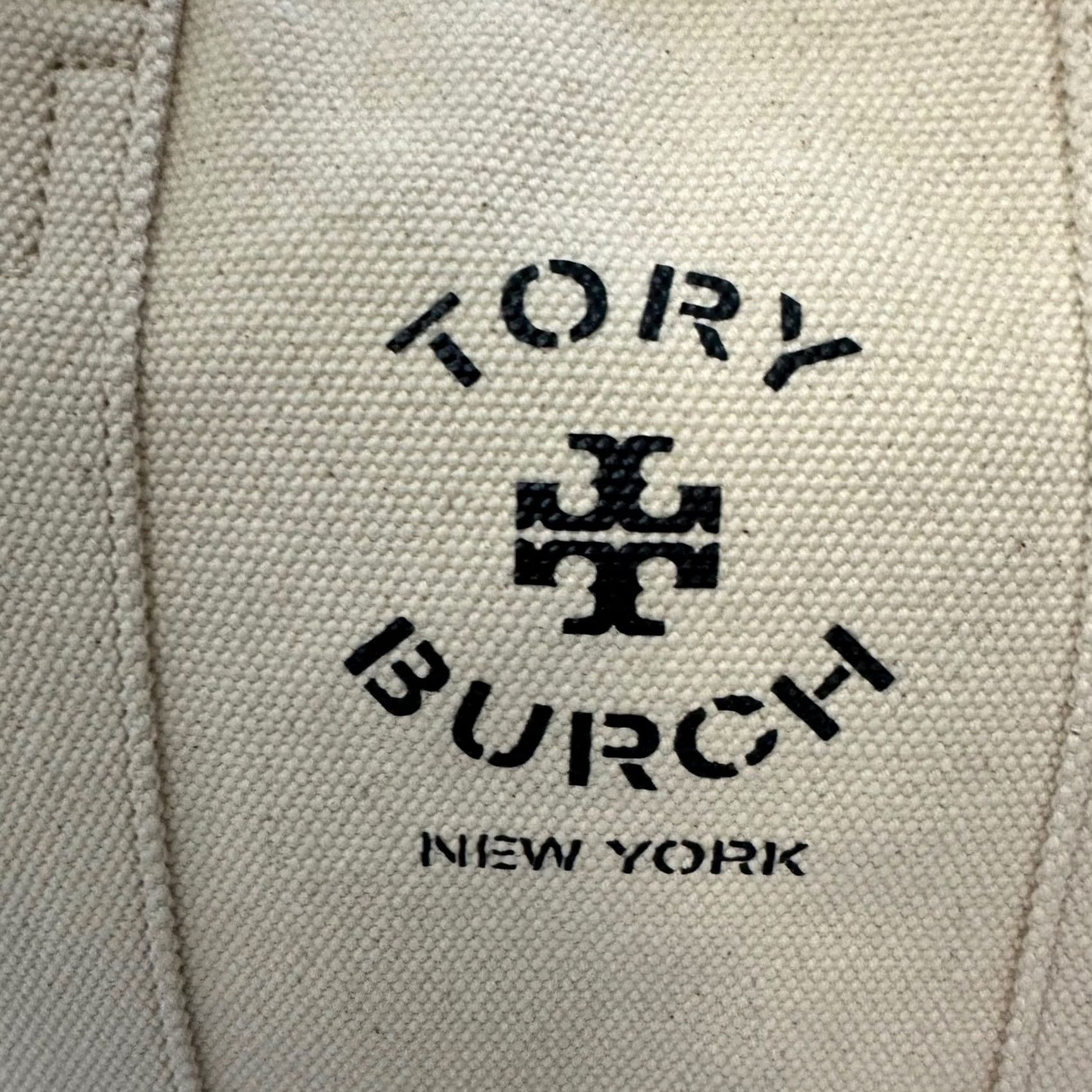 Tory Burch Tory Burch Mini Mercer Tote Hand Bag Purse Canvas Blue Trim Ivory Womens Size ONE SIZE - 4 Thumbnail
