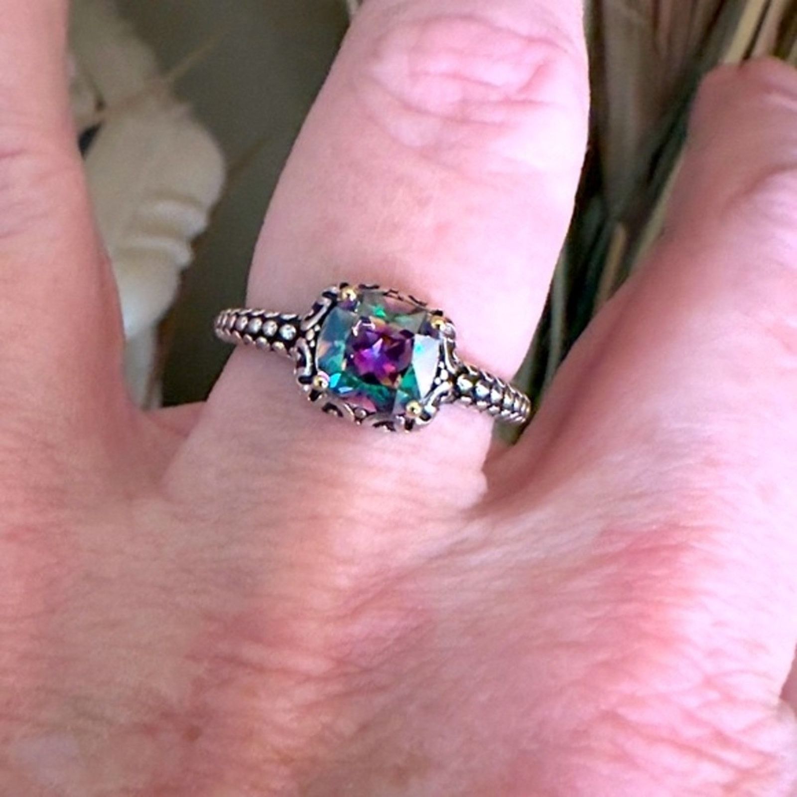 The Unbranded Brand Sterling Silver Celtic Rainbow Topaz Cushion CZ Ring Size ONE SIZE - 4 Thumbnail