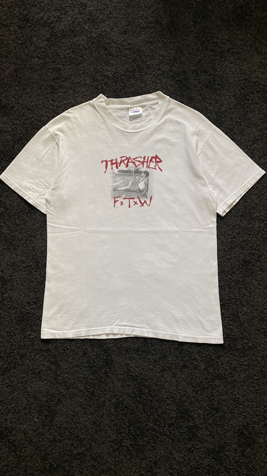 image of Skategang x Thrasher Vintage Verythrasher Ftw (Fuck The World) Photo Tees in White (Size Medium)