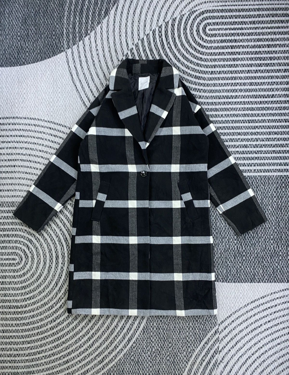 Other Vintage Back Number Black Checked Long Wool Coat Jacket Size US M / EU 48-50 / 2 - 1 Thumbnail