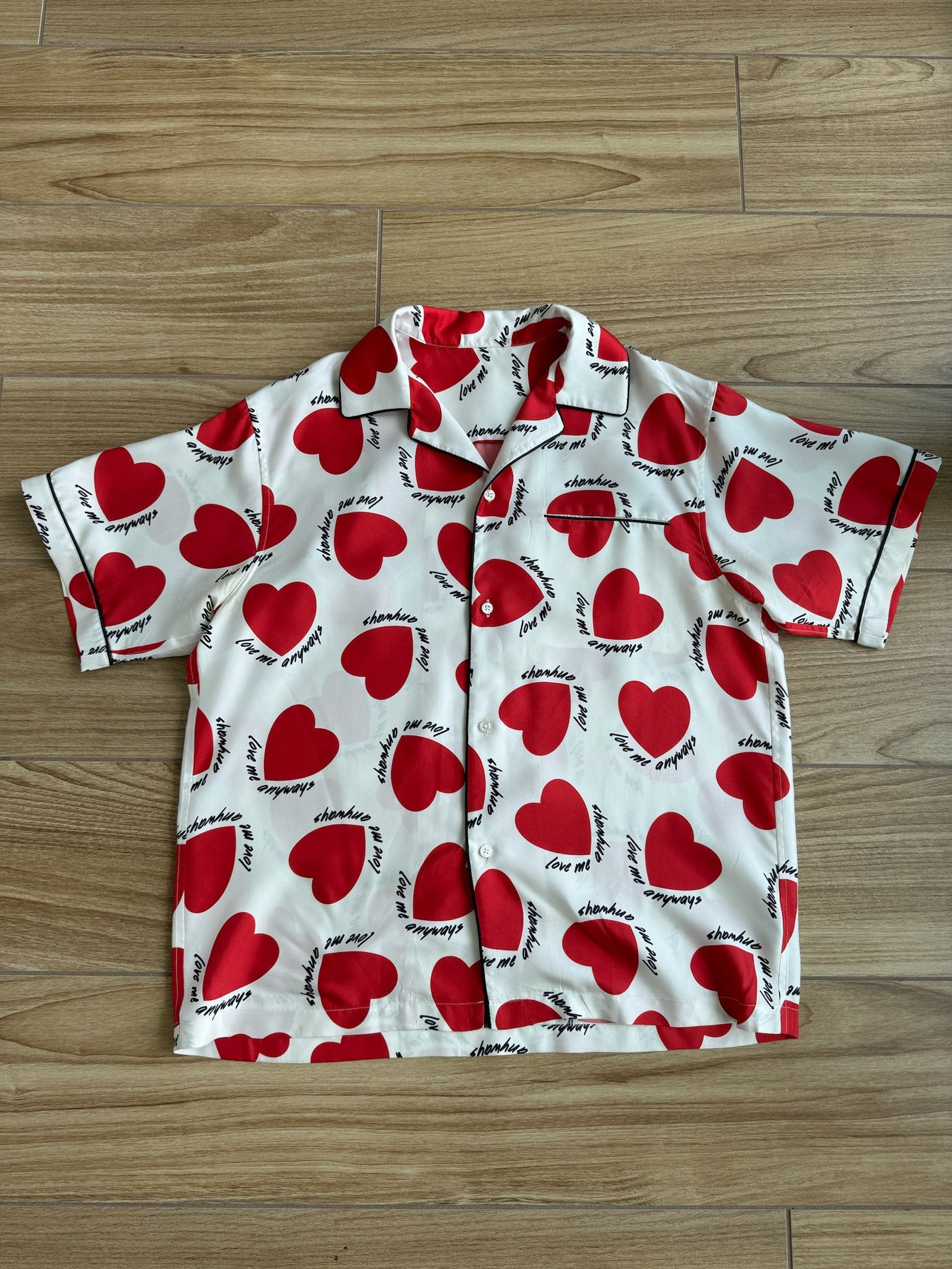 image of Amiri Heart-Print Short-Sleeved Silk Shirt In White, Men's (Size XL)