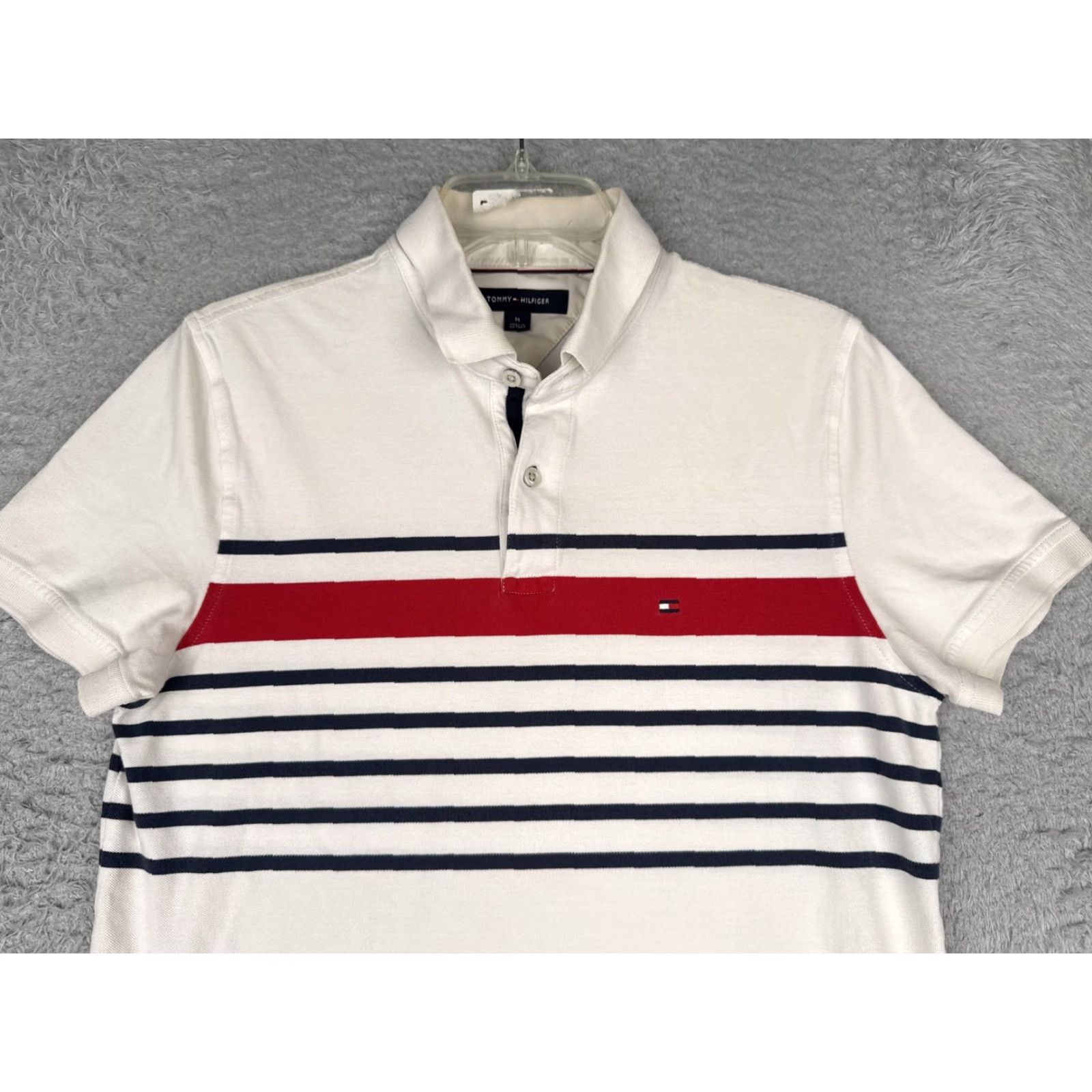 Tommy Hilfiger Tommy Hilfiger Polo Shirt Mens Medium White Striped Logo Cotton Knit Nautical Size US M / EU 48-50 / 2 - 4 Thumbnail