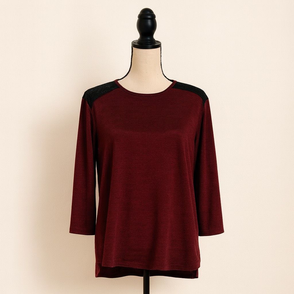 Architect Architect Maroon Blouse with Black Lace Detail | Size MP Size M / US 6-8 / IT 42-44 - 1 Thumbnail