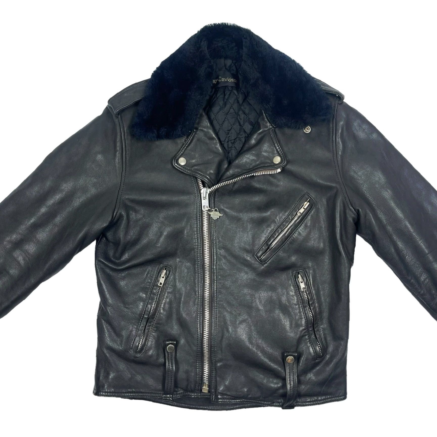 Harley Davidson VINTAGE Harley-Davidson Black Leather Motorcycle Jacket Men’s M Medium 42 Chest Solid Zip Full Collar Pockets Size US M / EU 48-50 / 2 - 3 Thumbnail