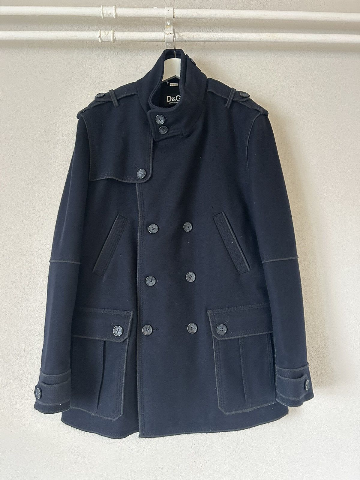 Dolce & Gabbana Navy Wool Military Coat, Size 54, Double-Breasted Size US L / EU 52-54 / 3 - 1 Thumbnail