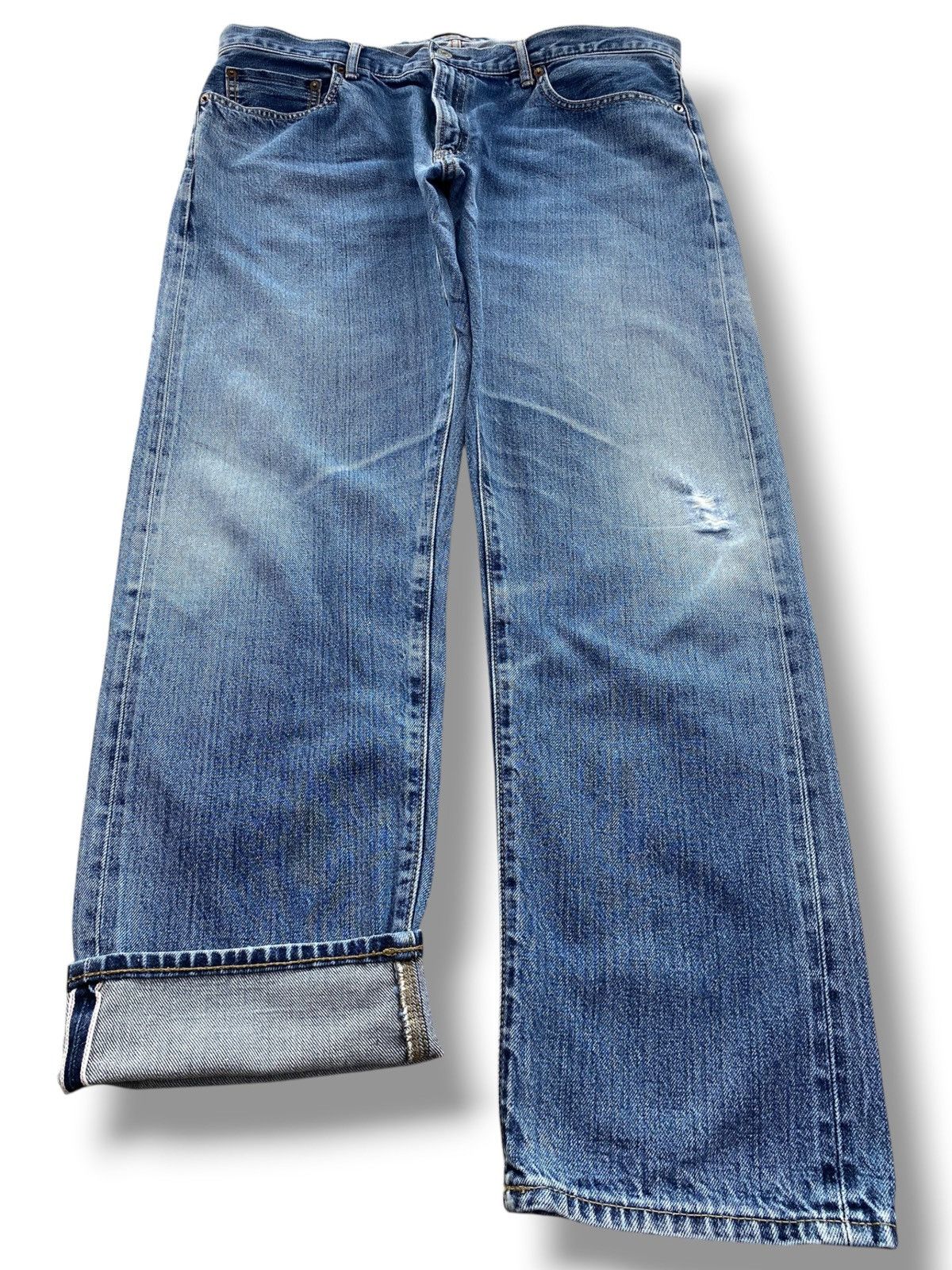 Uniqlo Uniqlo X Selvedge Faded Wash Ripped Style Straight Leg Jeans Size US 36 / EU 52 - 1 Thumbnail