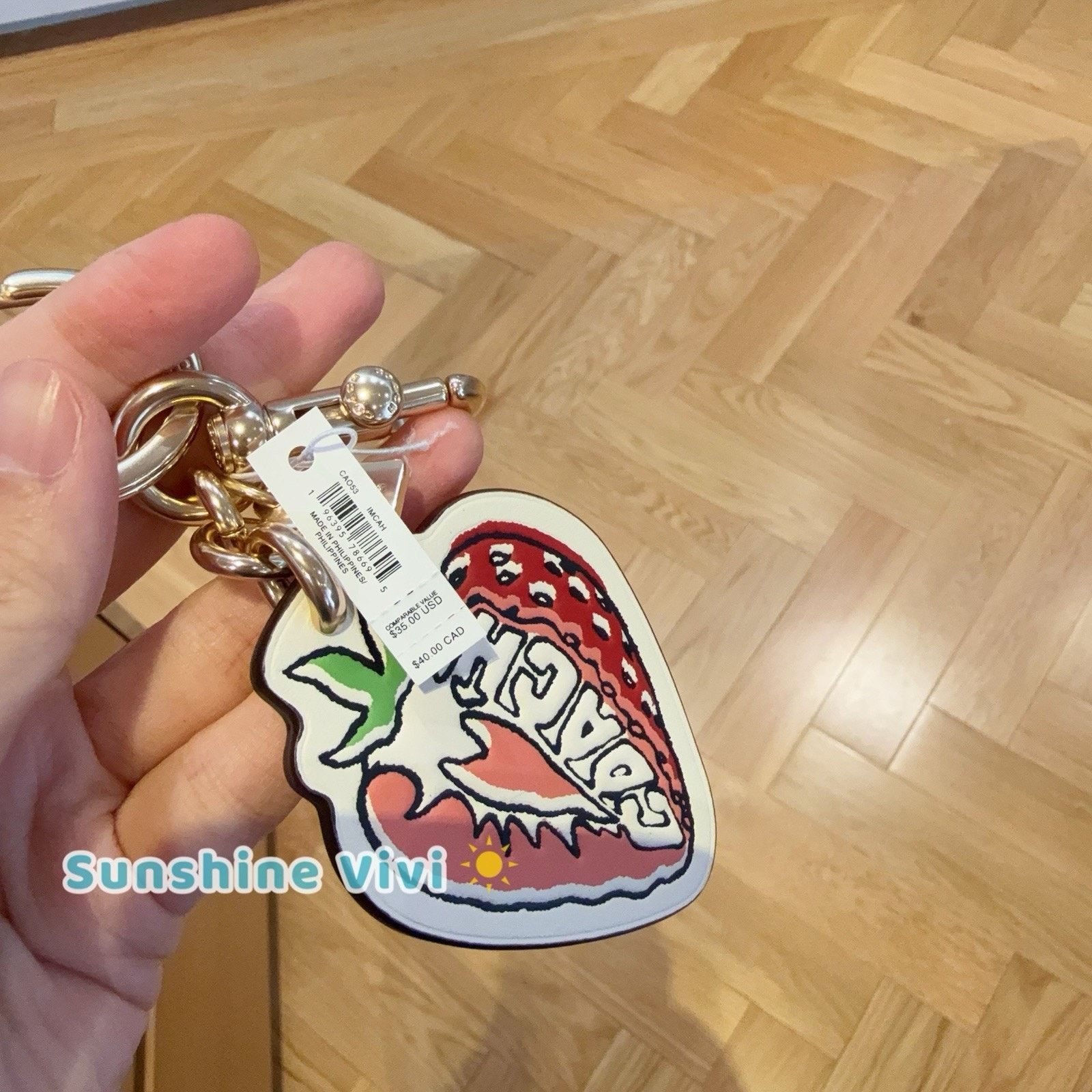 Coach NWT Coach Strawberry Bag Charm Keychain Fob CAO53 Gold/Chalk Size ONE SIZE - 3 Thumbnail
