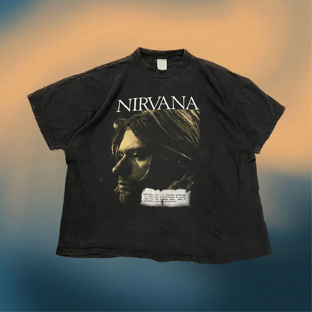 image of Vintage 90's Nirvana Kurt Cobain T Shirt in Black, Men's (Size XL)