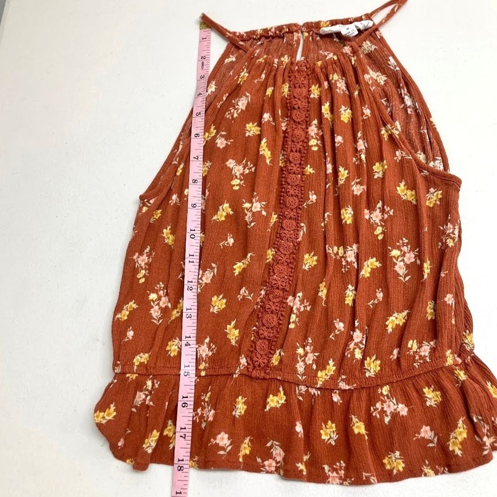 Vintage Hippie Rose Brick Red Halter Top M Crochet Trim Size M / US 6-8 / IT 42-44 - 6 Thumbnail