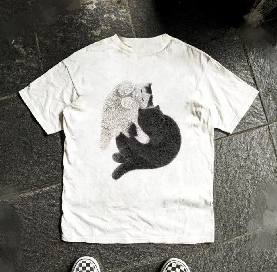 Japanese Brand White retro cute cat print cotton t-shirt Size US M / EU 48-50 / 2 - 1 Thumbnail