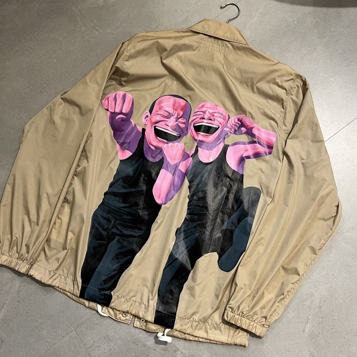 image of Comme Des Garcons Yue Minjun “Laughing Heads” Shirt Jacket in Brown, Men's (Size Large)