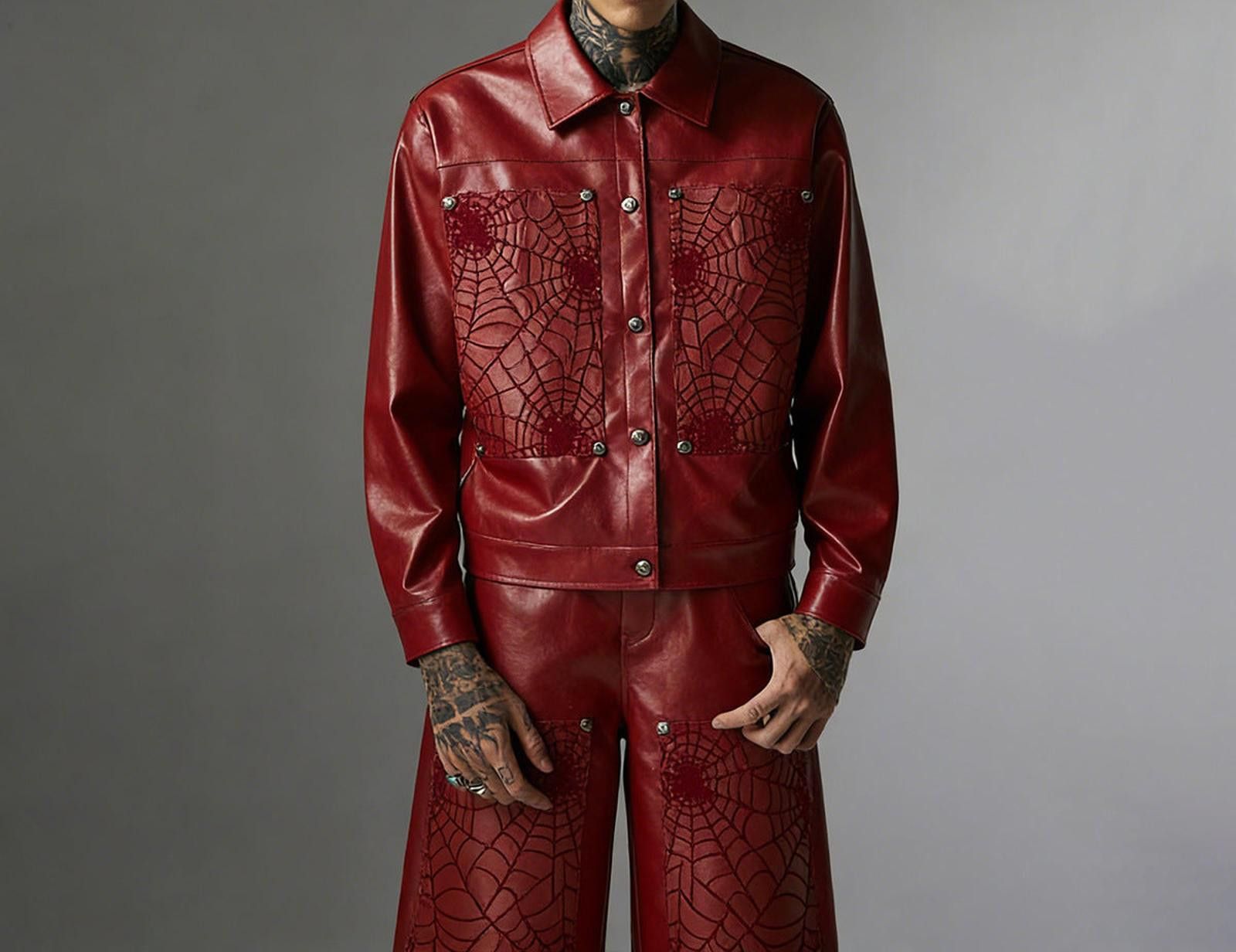 Japanese Brand Spider Leather Jacket with Embossed Web Pattern Size US M / EU 48-50 / 2 - 5 Thumbnail