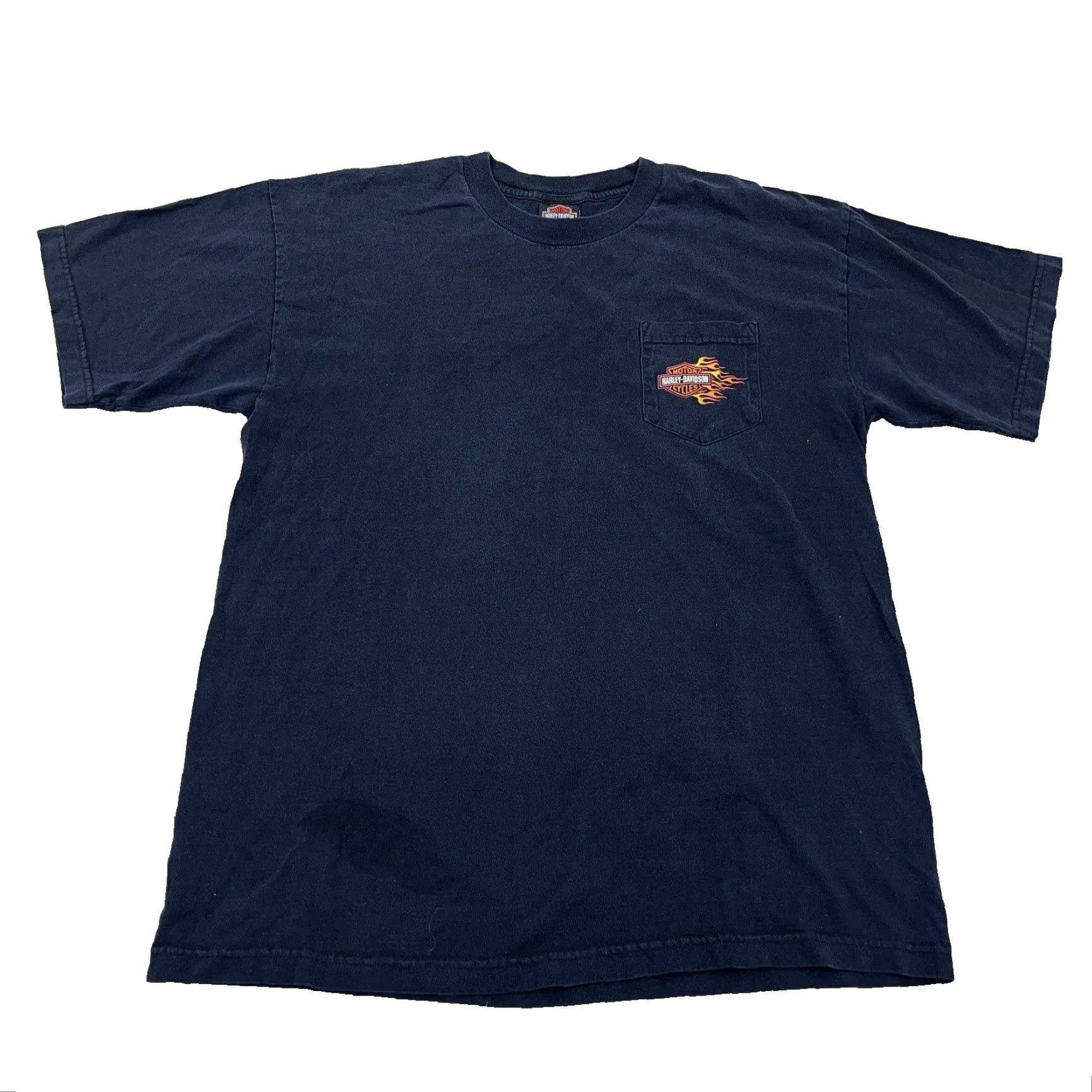 Harley Davidson VINTAGE Harley-Davidson Shirt XL Black Graphic Pocket Tee Tattoo Flames 80s Biker Mens Size US XL / EU 56 / 4 - 2 Thumbnail