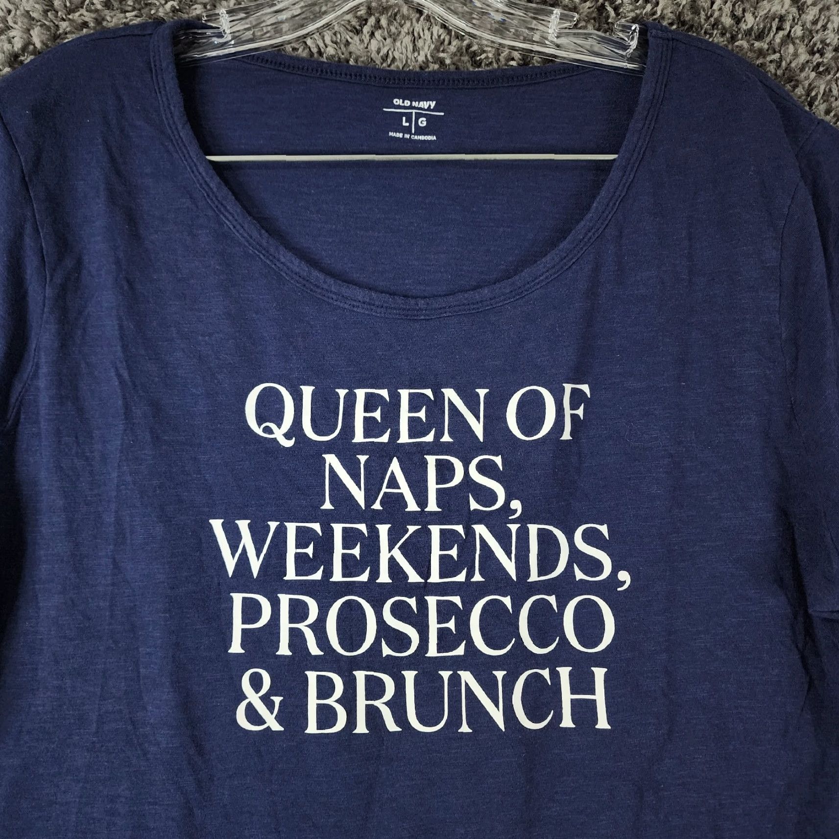 Old Navy VINTAGE Old Navy Women's Short Sleeve T-Shirt Sz L Blue Queen of Naps Weekends Prosecco Brunch Size 36" / US 14 / IT 50 - 3 Thumbnail