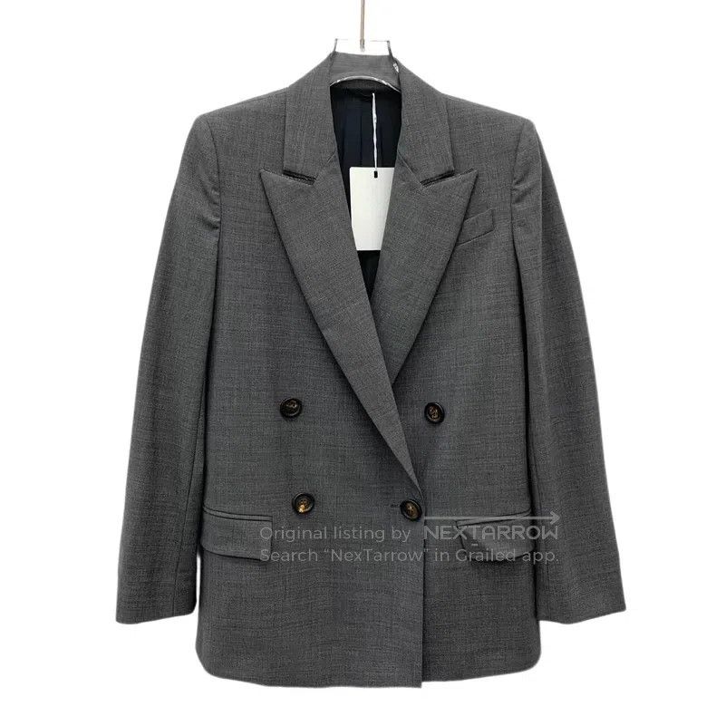 Brunello Cucinelli Brunello Cucinelli Gray wool lapel double-breasted long-sl Size XXS / US 00 / IT 34 - 1 Thumbnail
