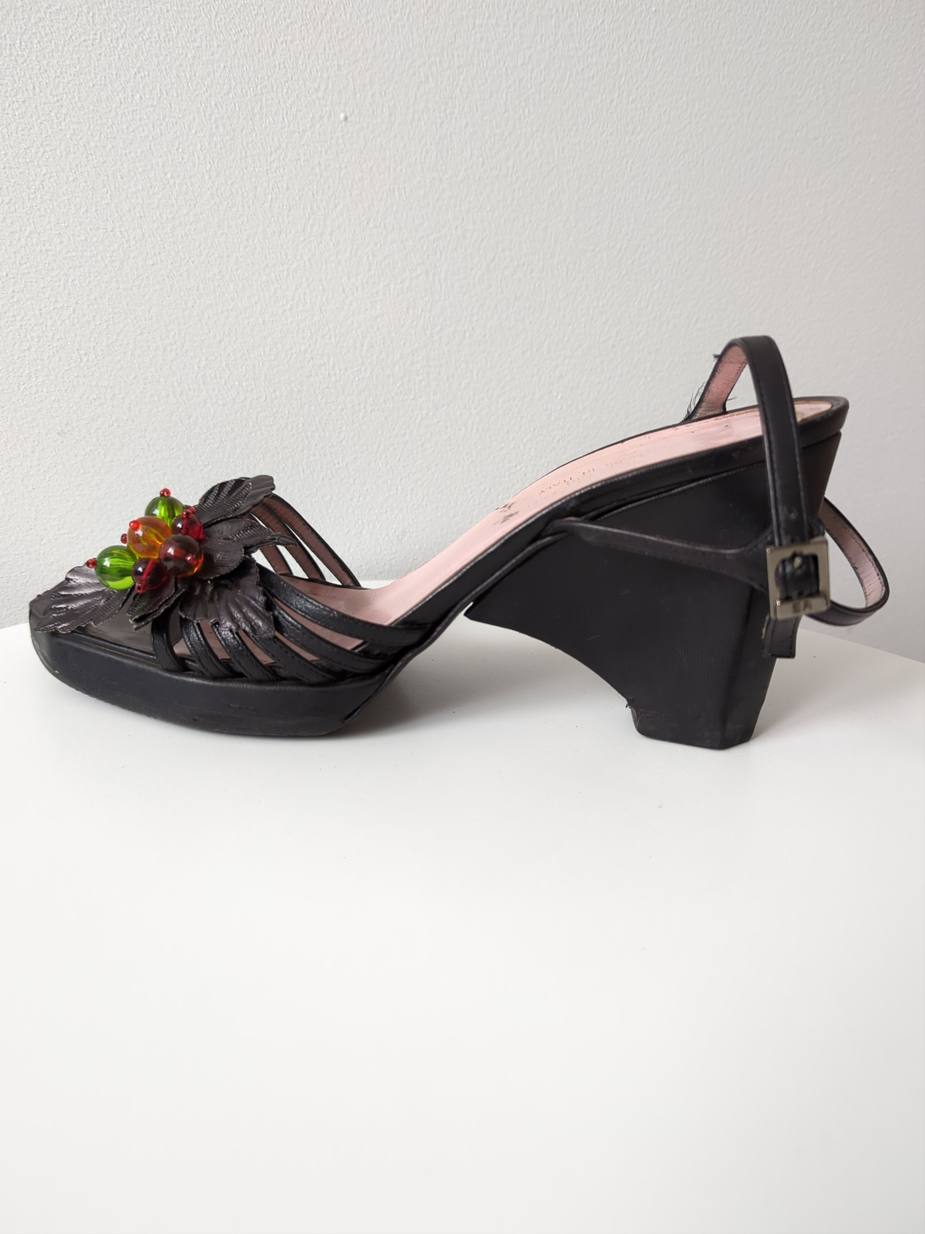 Sonia Rykiel Sonia Rykiel 90s vintage Embellished Wedge Sandals Black Size US 7 / IT 37 - 10 Thumbnail