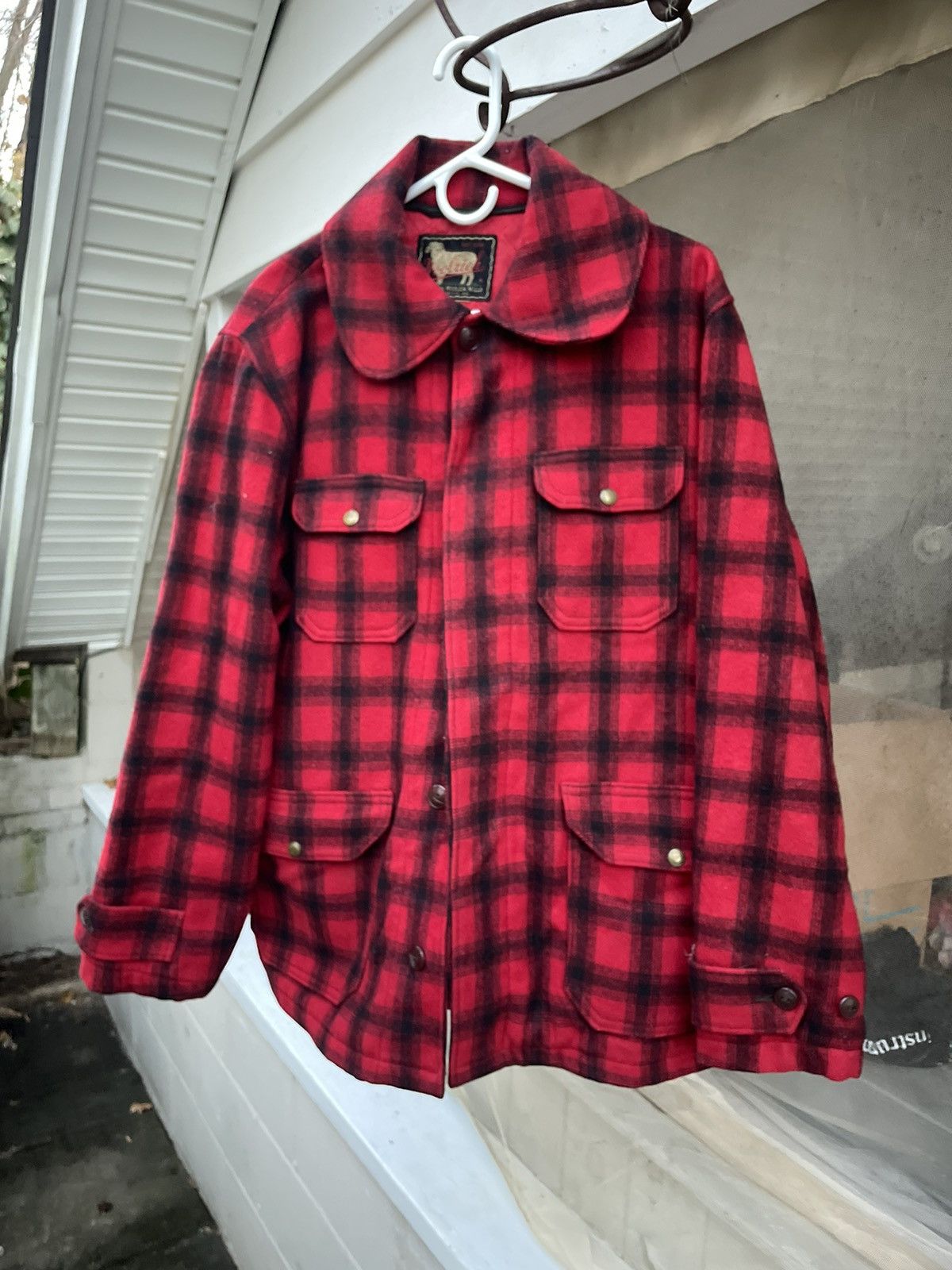 Image of Vintage x Woolrich Woolen Mills 1950S 50S Woolrich Hunting Plaid Jacket in Plaid Red (Size XL)