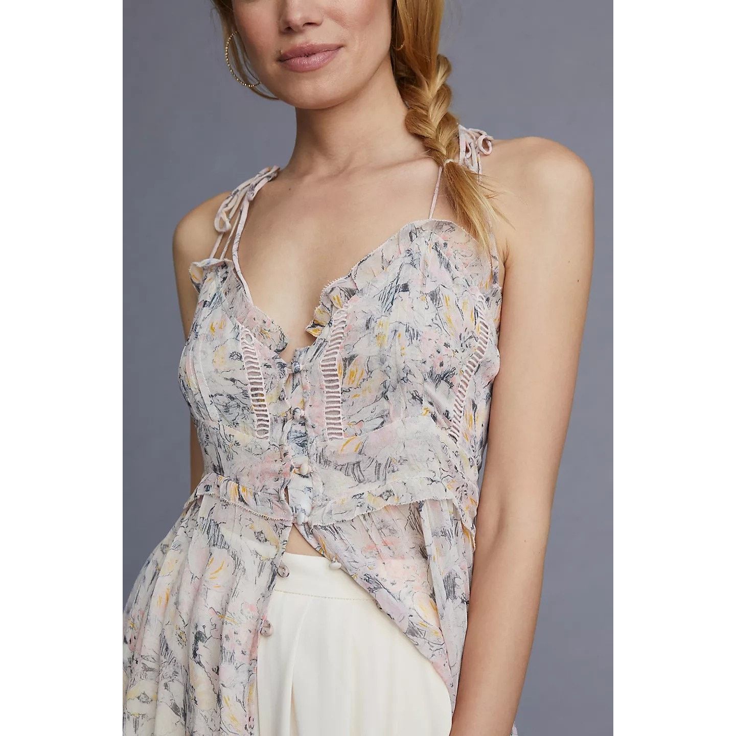 Anthropologie By Anthropologie Sheer Curtain MAXI Top $130 X-SMALL Floral Size XS / US 0-2 / IT 36-38 - 2 Thumbnail