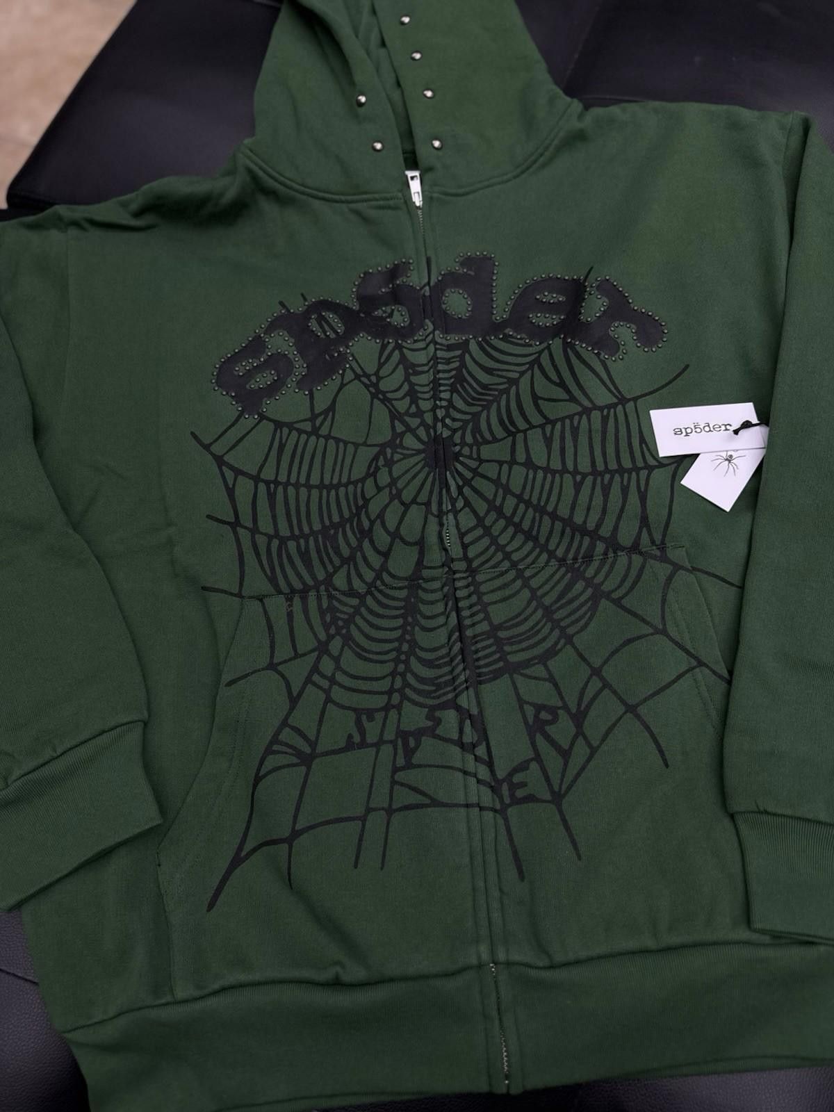 Sp5der Sp5der Worldwide Green Zip Up Studded Hoodie Size XL Size US XL / EU 56 / 4 - 2 Thumbnail