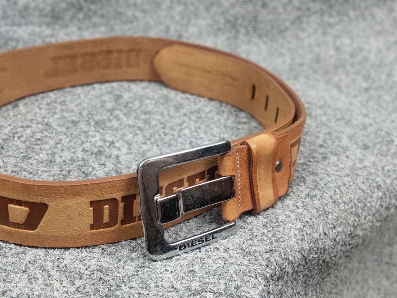 Vintage Vintage Diesel All Logo Y2k Style Brown Leather wide Belt Size ONE SIZE - 3 Thumbnail