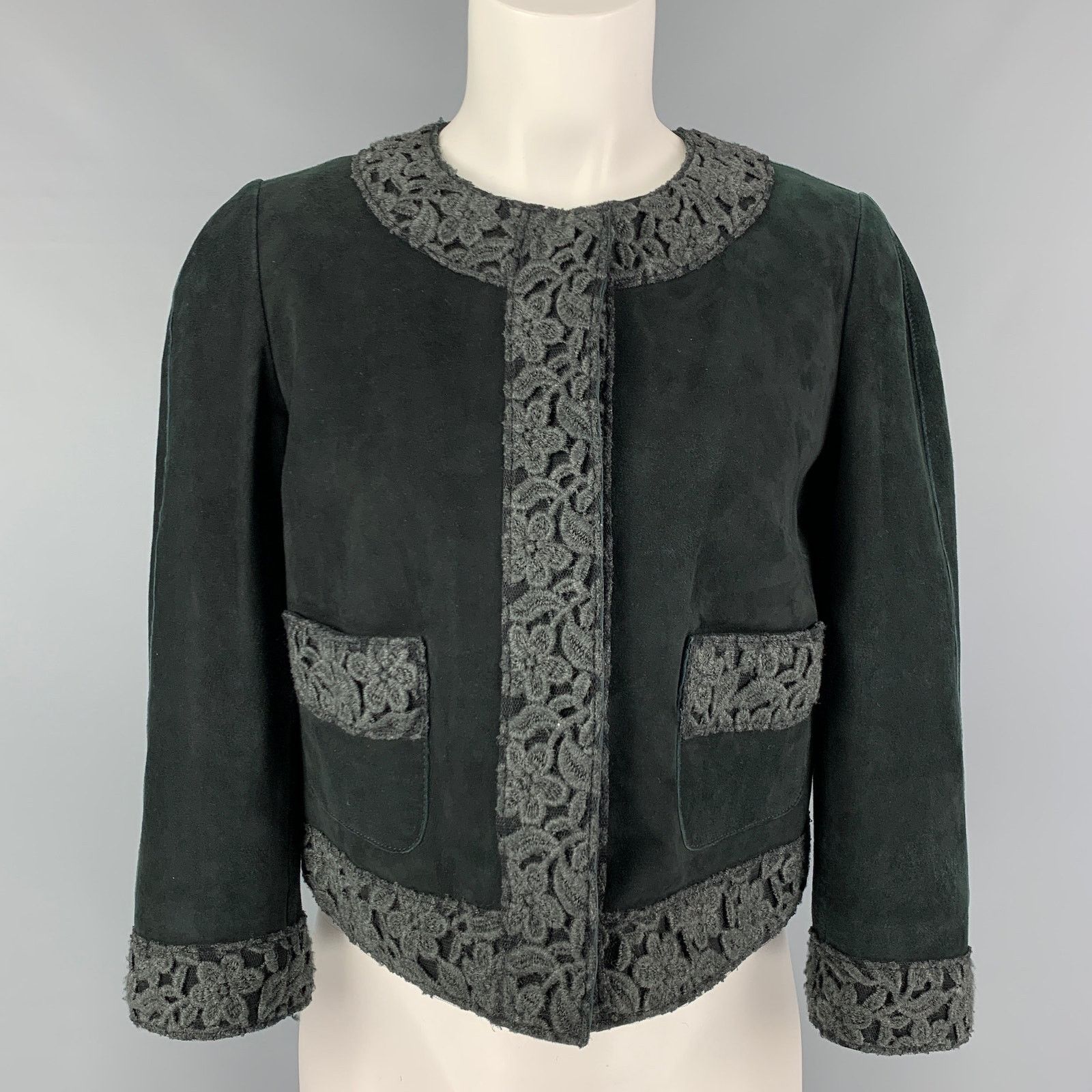 Dolce & Gabbana DOLCE & GABBANA 8 Dark Green Suede Mixed Patterns Jacket Size M / US 6-8 / IT 42-44 - 1 Thumbnail