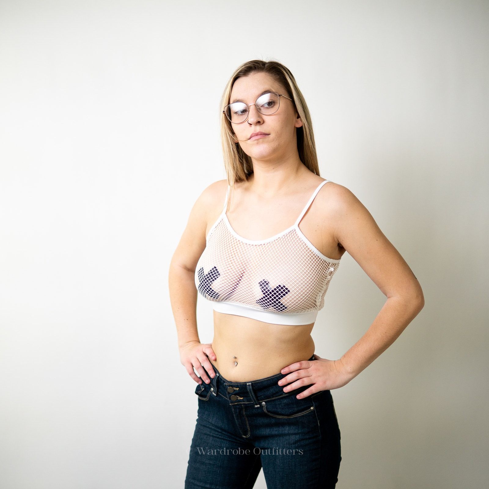 Designer White fishnet crop tank top sheer mesh rave yoga Size M / US 6-8 / IT 42-44 - 1 Thumbnail