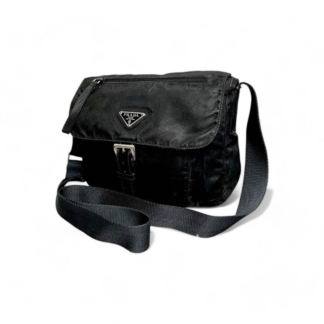 Prada shoulder bag pochette nylon leather black