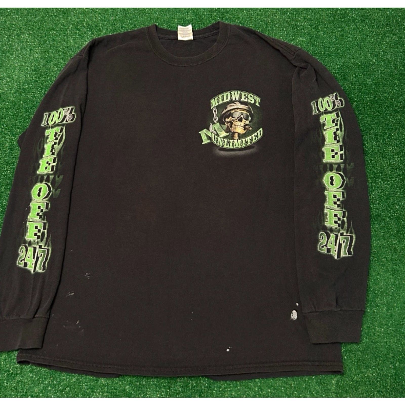 Vintage VINTAGE 90s Y2K Biker Mid West Skull Flames Sleeve Hit Long Sleeve Shirt L Black Men Mens Size US L / EU 52-54 / 3 - 7 Thumbnail