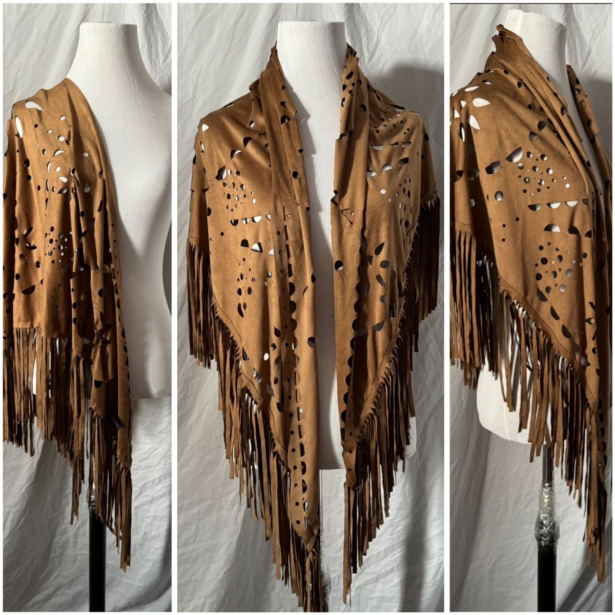 Vintage Retro Contempo, Starburst Faux Suede, Oversized Fringe Shawl Size ONE SIZE - 7 Thumbnail